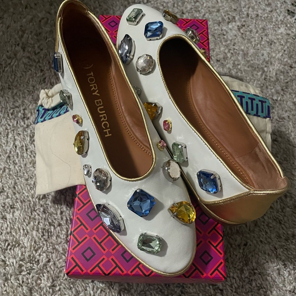 New in Box Tory Burch Crystal Embellished Flat Shoes